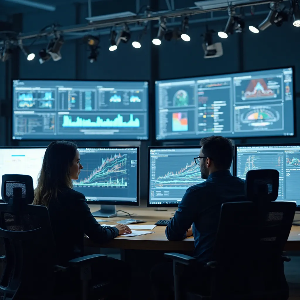 Salle de contrôle avec tableaux de bord pour la conformité automatisée