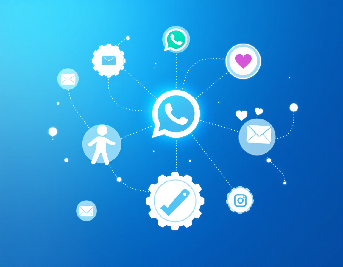 Diagramme d'intégration multicanale d'un chatbot IA connecté simultanément au site web, réseaux sociaux, email, téléphone et applications mobiles avec synchronisation des conversations et données clients centralisées