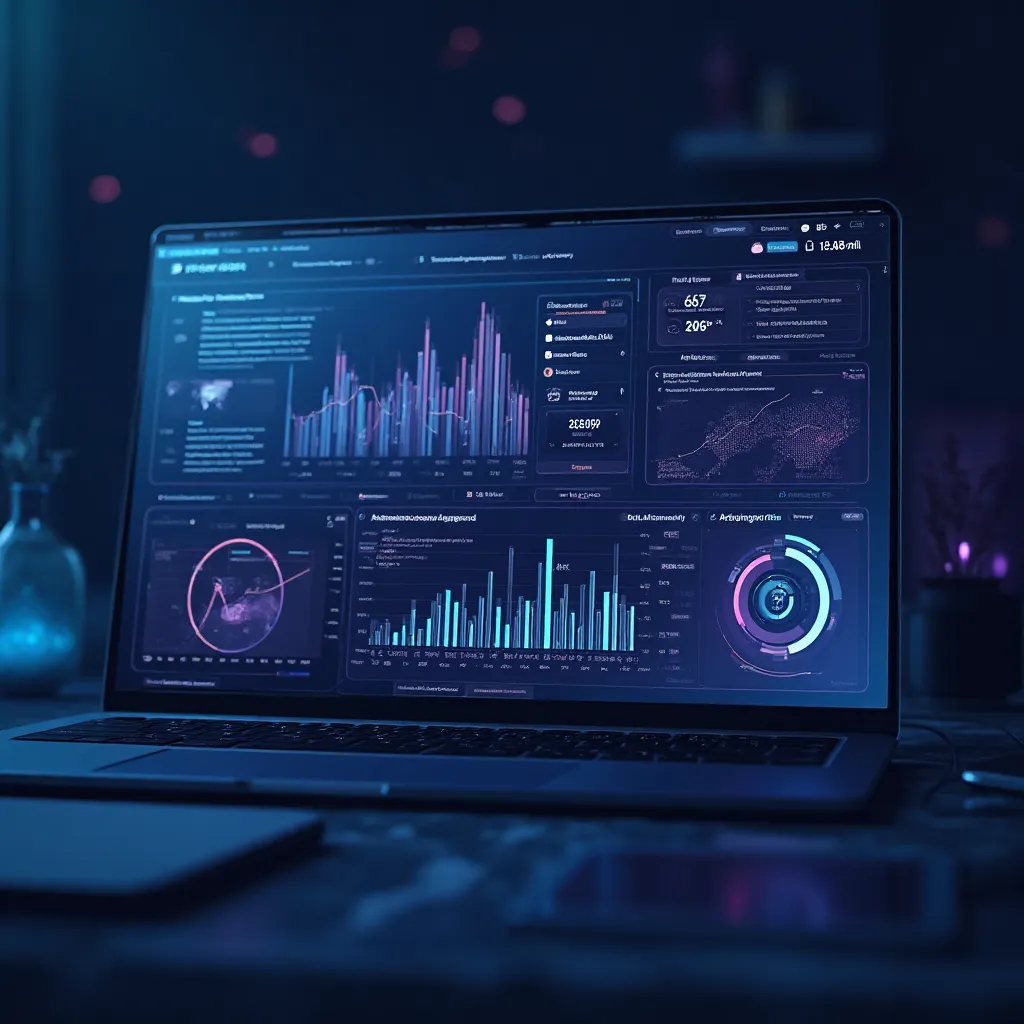 Interface IA moderne avec réseaux de neurones et visualisations de machine learning