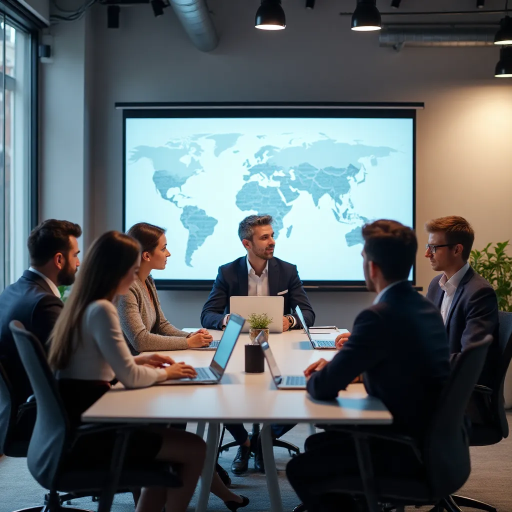 Équipe française discutant d'implémentation IA dans un bureau moderne